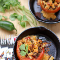 Sausage & Toast Breakfast Strata in Baked Tomatoes